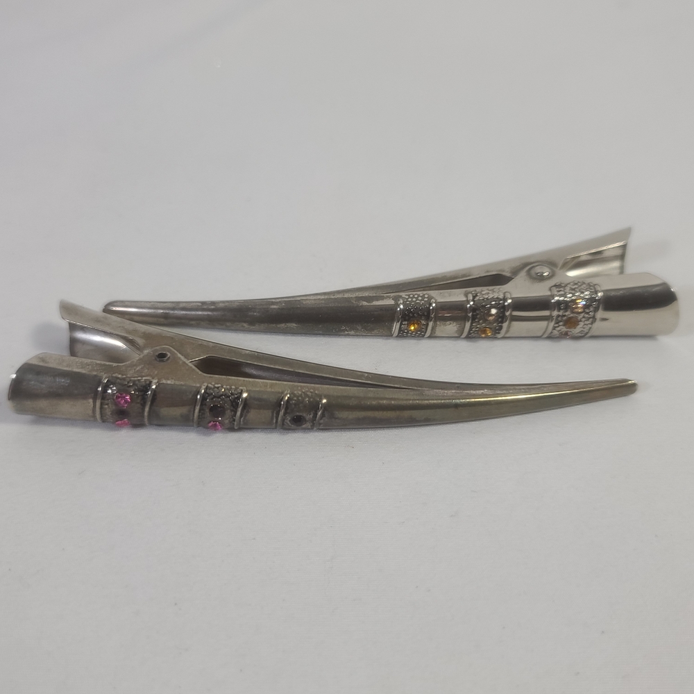Elegant Silver Hair Clips with Gem Accents